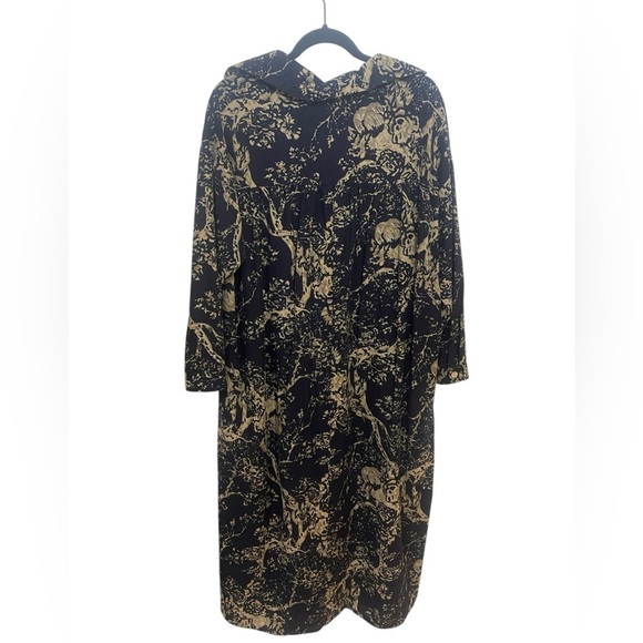 Botanical tree print shirt dress split lapel maxi lagenlook large dark romantic - Picture 3 of 11